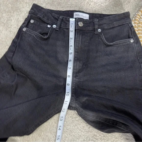 Zara Split Hem Slim Jeans Black High-Rise Full Length Straight Leg Size 6 - Picture 14 of 16